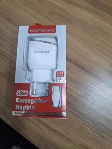Carregador Rápido Kapbom 5.1A Dual USB + Cabo Lightning (iPhone) - Novo na Caixa