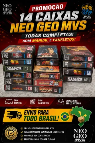 10 caixas neo geo MVS reprodução completos com manual
