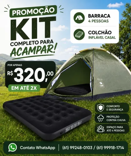 BARRACA 4 PESSOAS E COLCHÃO INFLÁVEL CASAL