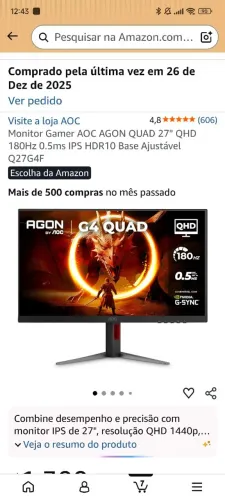 Monitor 1440p 180hz excelente condição 