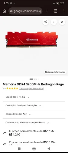 Memória ram red dragon 16gb