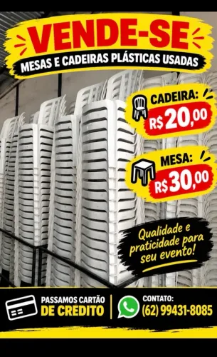 Cadeiras suporta 182 kilos e mesas plásticas