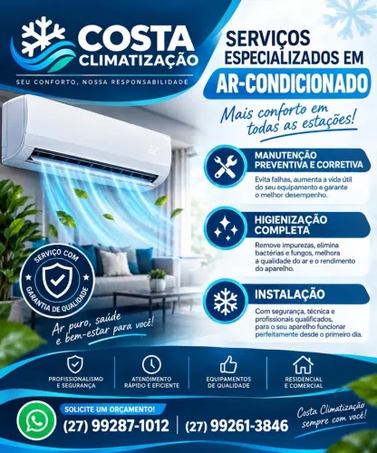 Higienização, manutenção preventiva e corretiva e instalação do seu ar-condicionado