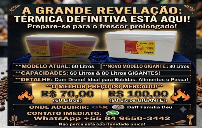 Caixas de Isopor com Dreno: 60L por R$ 70 / 80L por R$ 100