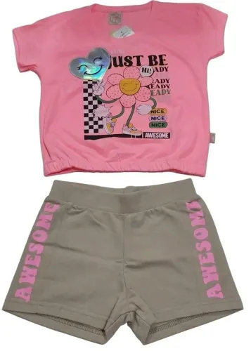 Conj. Brincar é Arte shorts Nude Blusa Rosa Tam. 4