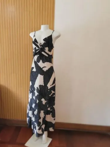 Vestido longo le lis seda branco floral luxo tam 36