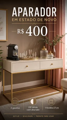 Aparador Buffet Eros 2 Gavetas Off White com Dourado - Estado de Novo
