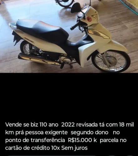 Venda de um moto biz 110