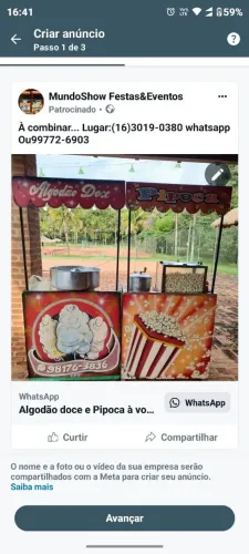 Algodão doce e Pipoca para Festas. Whatsapp 1630190280