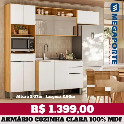 Armário de Cozinha 100% MDF com Aéreo Porta Vidro(Novo) Entrega Grátis! 