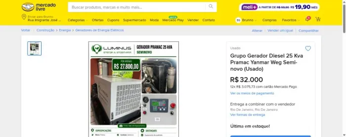 Grupo Gerador Diesel 25 Kva Pramac Yanmar Weg Seminovo