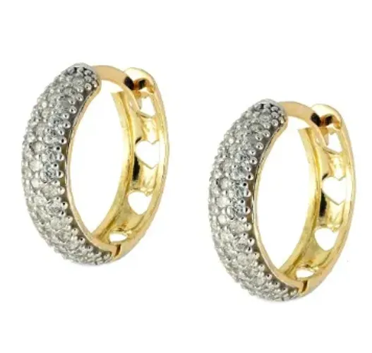 Brinco Ouro 18k Argola Argolinha Zircônia Com Coração Vazado