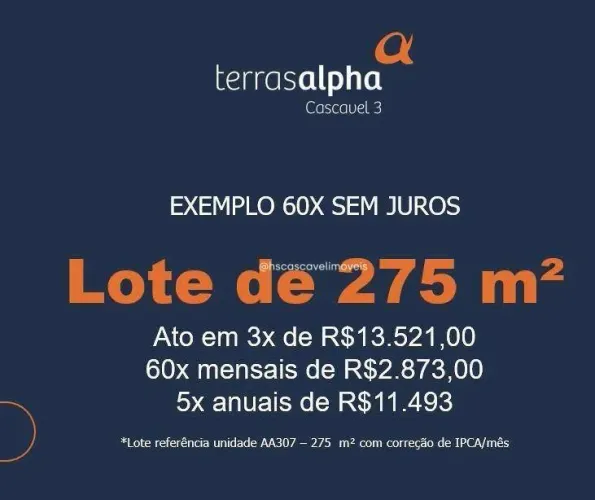 Terras Alpha 3 á partir de 275 m² - Cascavel/PR