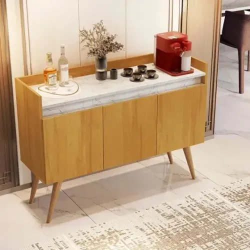 Buffet Gold Marmorizado 3 portas Mel/Marmore Branco