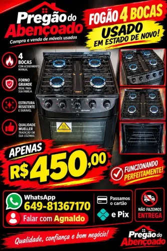Fogão 4 bocas em estado de novo pregão do Abençoado passamos cartão