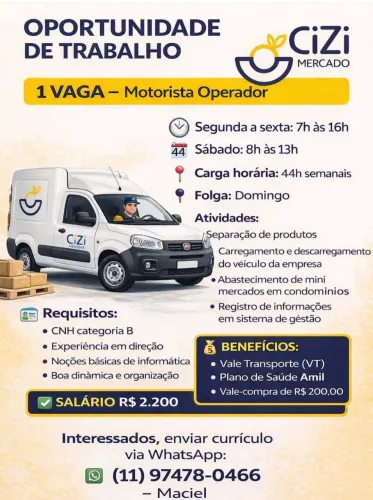 VAGAS DE EMPREGO MERCADO CIZI SBC 
