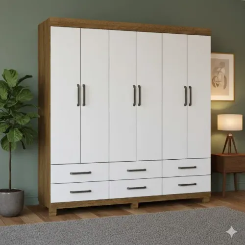 Guarda roupa Cinamomo branco 6 portas 6 gav (EM ESTOQUE)