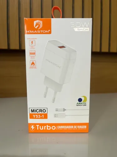 Carregador Turbo 30W H'Maston Original Anatel V8 Micro USB Samsung Motorola LG Xiaomi
