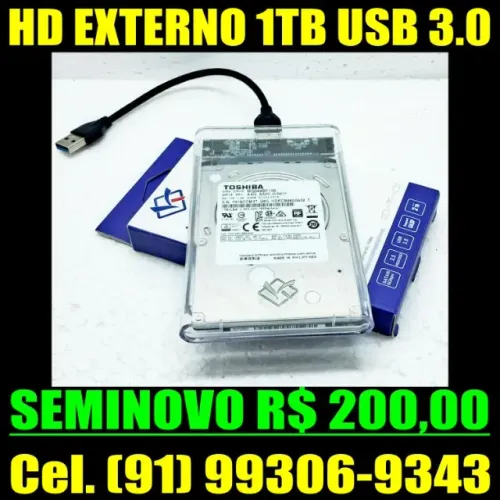 HD Externo 1TB USB 3.0 Clear Case Toshiba - Saúde 100%