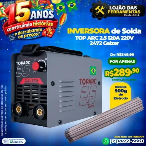 Inversora de Solda TOP ARC 2.5 120A 220V 2472 Galzer