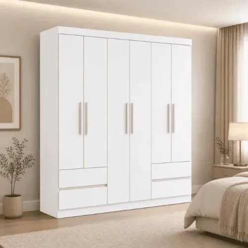 Guarda Roupa Zeus Branco 6Pts 4Gvs Lopas - Entrega Rápida!