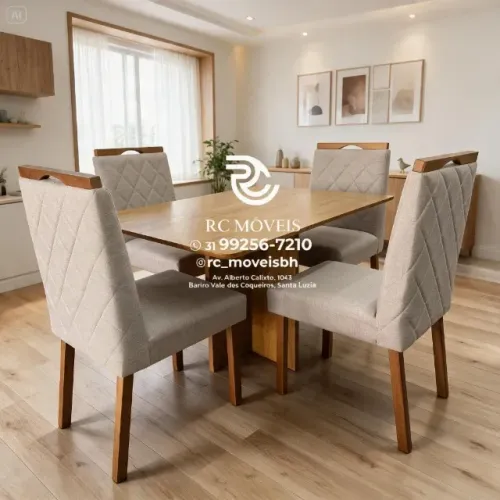 Mesa de jantar 1,20x0,80 tampo Amadeirado + 4 Cadeiras Madeira maciça