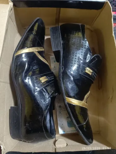 Sapato Social Moderno Brandon Preto Prata - Preto+Dourado