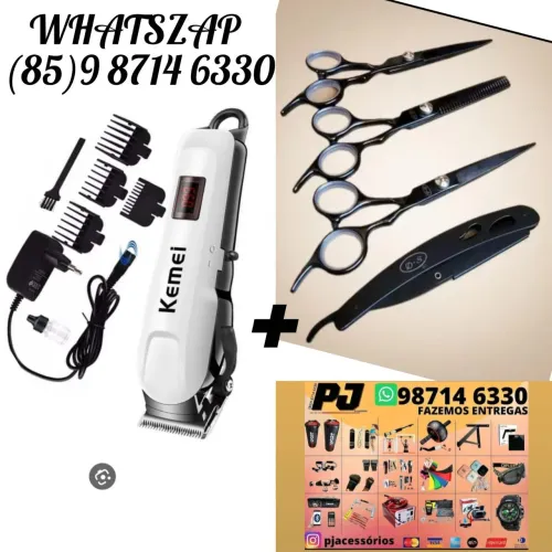 Kit máquina Kemei e tesouras profissional cortar cabelo. Entrega grátis