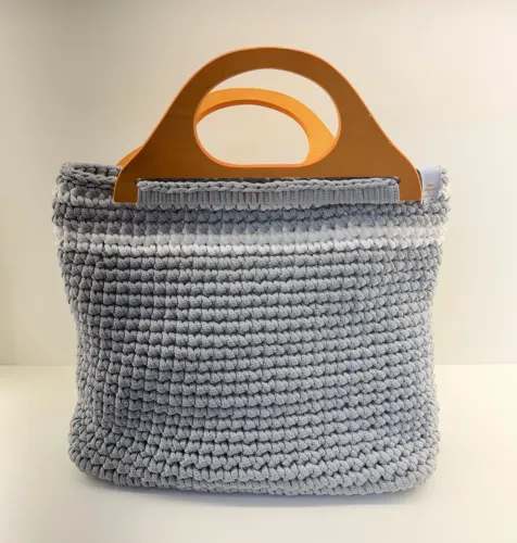 Bolsa Artesanal Crochê Fio Náutico Cinza Grande