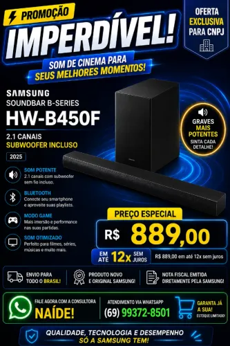 Soundbar Samsung HW-B450F 2.1 Canais com Subwoofer | Oferta para CNPJ