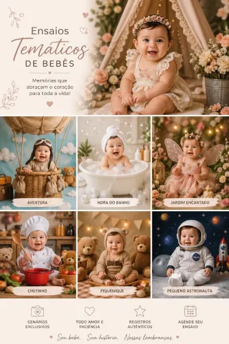 Fotografias de ensaios temáticos de bebês e adultos 