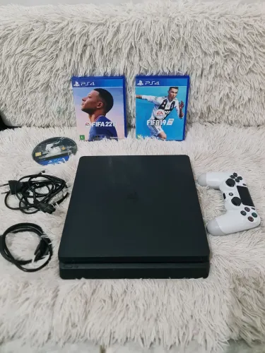 PS4 SLIM BLACK 1 CONTROLE ORIGINAL 5 JOGOS DIGITAL 3 MIDIA FISICA HD1000GB NOVINHO