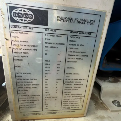 Gerador Cabinado trifásico 165 KVA semi novo poucas horas de uso