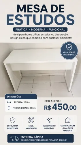 Mesa de Estudos Profissional 1,20m - Oferta Especial