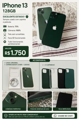     iPhone 13 128GB Verde - Excelente Estado + Acessórios