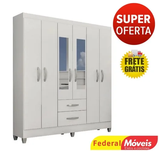 Guarda roupa casal real 6 portas espelho - novo na caixa 