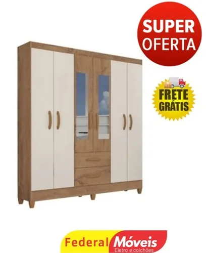 Guarda roupa casal real 6 portas espelho - novo na caixa