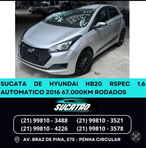 SUCATA DE HYUNDAI HB20 RSPEC 1.6 AUTOMÁTICO ANO 2019 com 67.000 km rodados 
