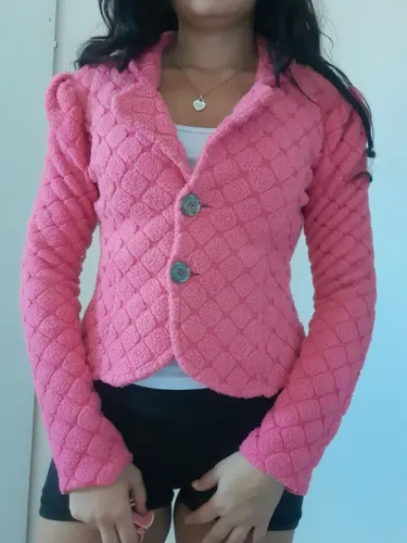 Casaco feminino rosa de pelúcia infantil