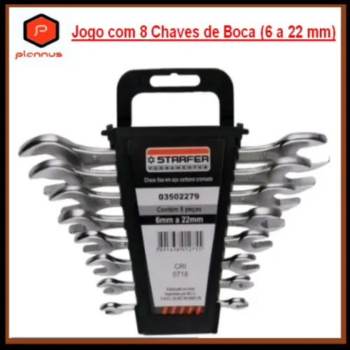 Kit Jogo de Chaves com 8 Peças 6 A 22mm Boca Fixa Aço Starfer (z537) 