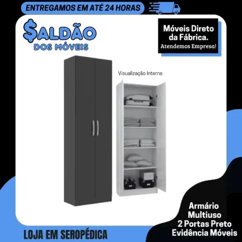 !!! 12x Sem Juros !!! Armário  Multiuso 2 Portas Preto Evidência Móveis