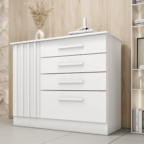 Cômoda Chade.Guarani 4 Gavetas Branco Neve Ripado Frete Grátis - Até 12x