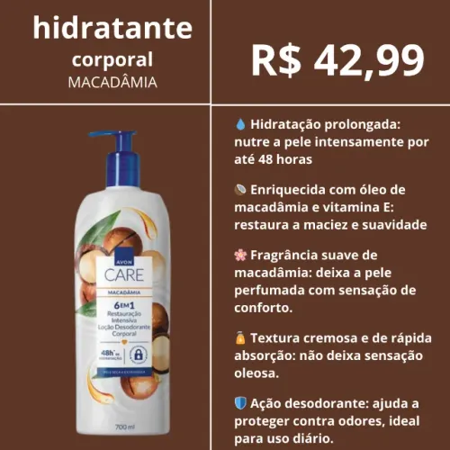 Loção Corporal Desodorante Óleo de Macadâmia Avon Care - 700 ml