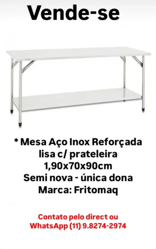 Vendo mesa inox, nova, sem uso 1,90x0,70x090 