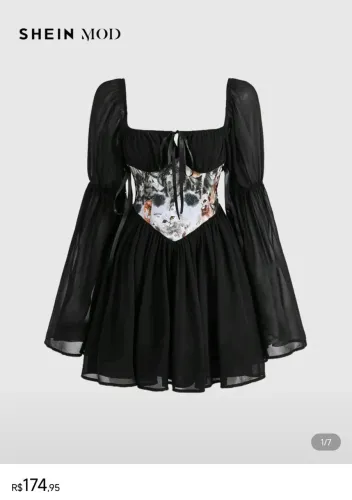 Vestido Gótico Preto com Estampa de Gato
