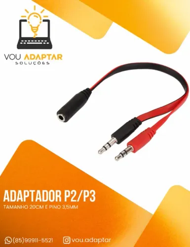 Cabo Adaptador P2/P3 (p2 Combo) p/ Fone E Microfone Headset 20cm 
