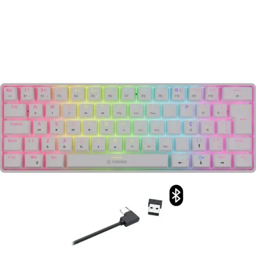 Teclado Mecânico 65% Fortrek Gravity Air Compact White RGB Tri-Mode - WZetta