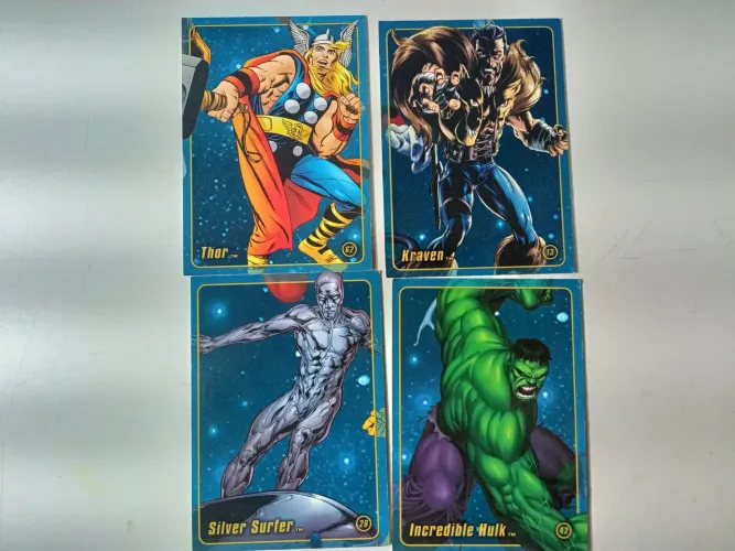 Cartas Marvel - Thor, Hulk, Silver Surfer e Kraven
