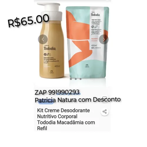 Natura Creme Desodorante Nutritivo Tododi Kit 2 itens R$65.00 promoção a Macadâmia