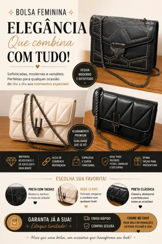 Bolsa Feminina Transversal Premium - Entrega Imediata